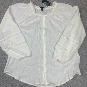 Torrid Women Size XL Swiss Dot Lace inset Top Cloud Dancer White Button Down